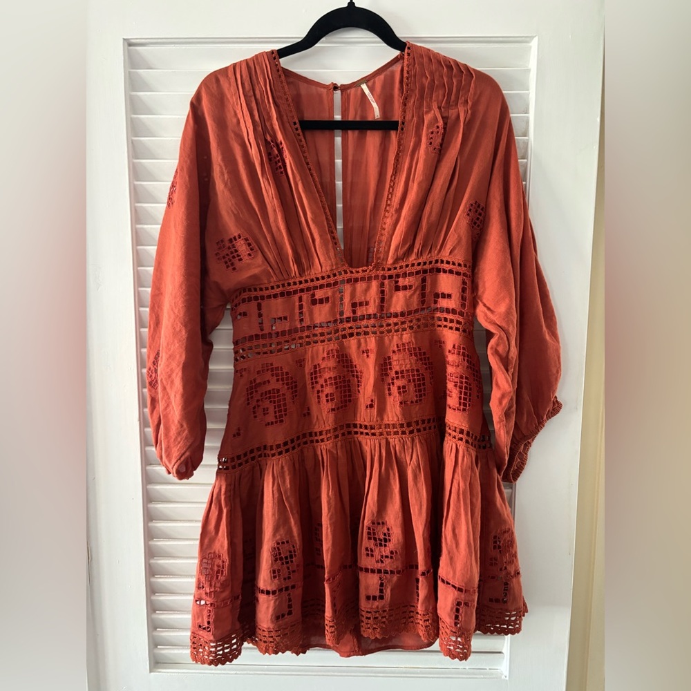 Free People Terracotta Embroidered Dress